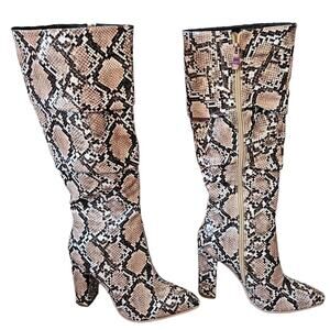 WetKiss Snakeskin Women Tall Boot Knee High Block Heel 7.5 Animal Print Mob Wife